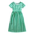 thumbnail image 5 of MNCEKFOD Girls Summer Dress 2025 New Trendy Striped Print Short Sleeve Toddler Ankle Length Breathable Relaxed Fit Dress Green 9-10 Y, 5 of 7