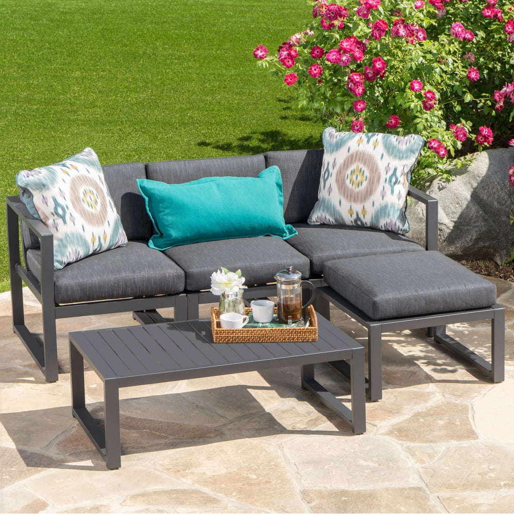 Cascada Outdoor 5 Piece Aluminum Sofa Set with Cushions, Dark Grey