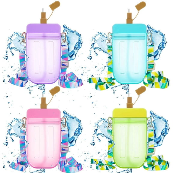 AURORA TRADE Popsicle Water Bottle with Strap, Cute Water Bottles,Drink Purse with Straws and Adjustable Shoulder Strap for Kids Adult