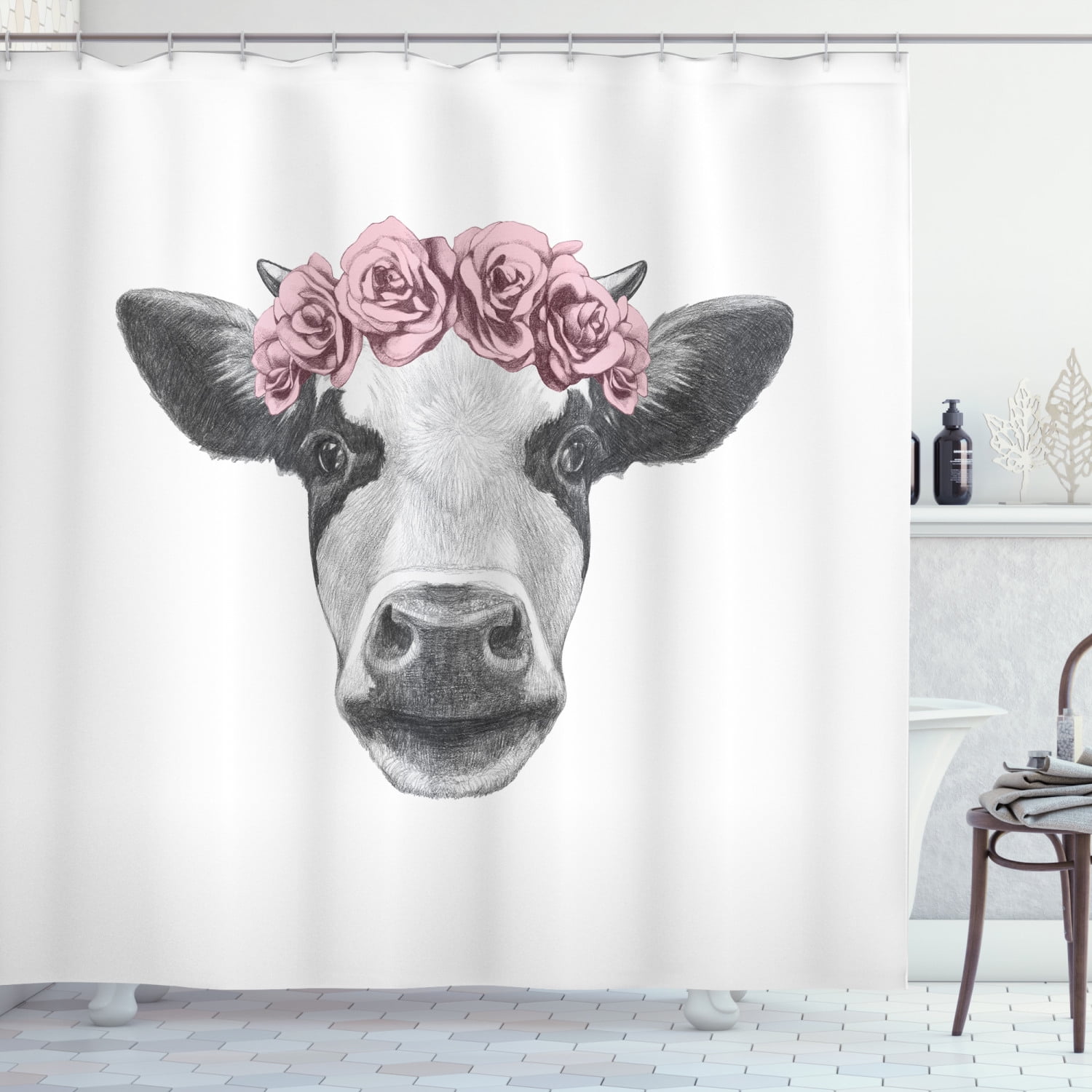 Red Truck and Farm Cow Shower Curtain Bathroom Decor Fabric & 12hooks 