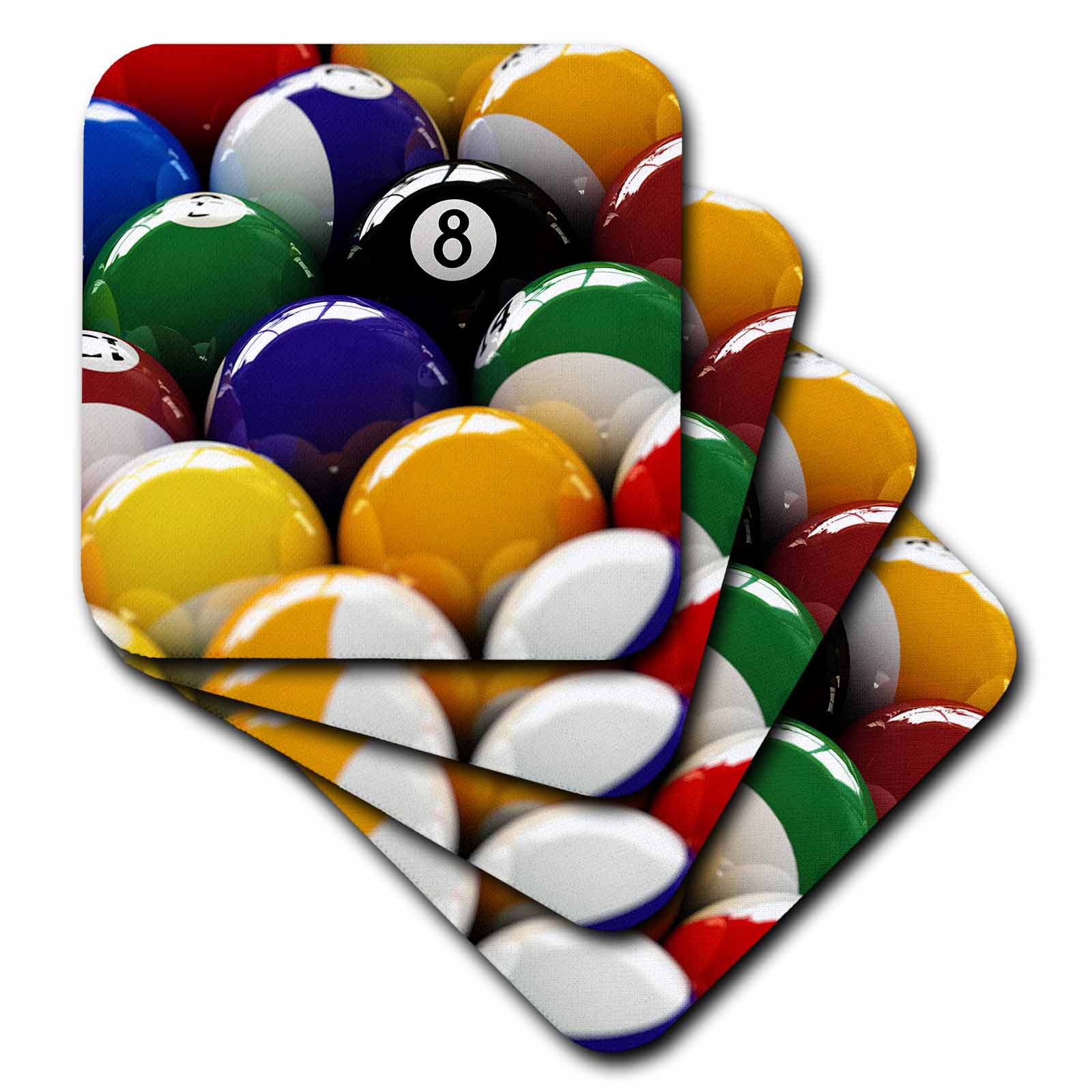 3dRose Colorful pool billiard balls with eight ball Soft Coasters