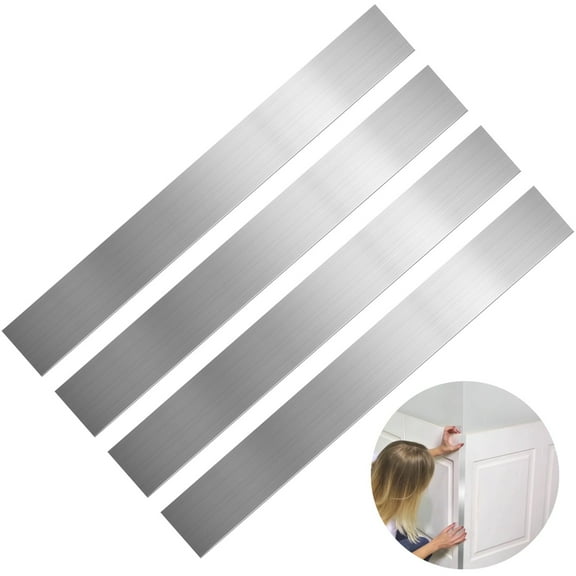 4 PCS Stainless Steel Trim Strips, Metal Sheet Gap Filler, Self-Adhesive Steel Finishing Sheet, Gap Cover Metal Trim Strip with Brushed Finish for Wall Kitchen, 30 x 3 in
