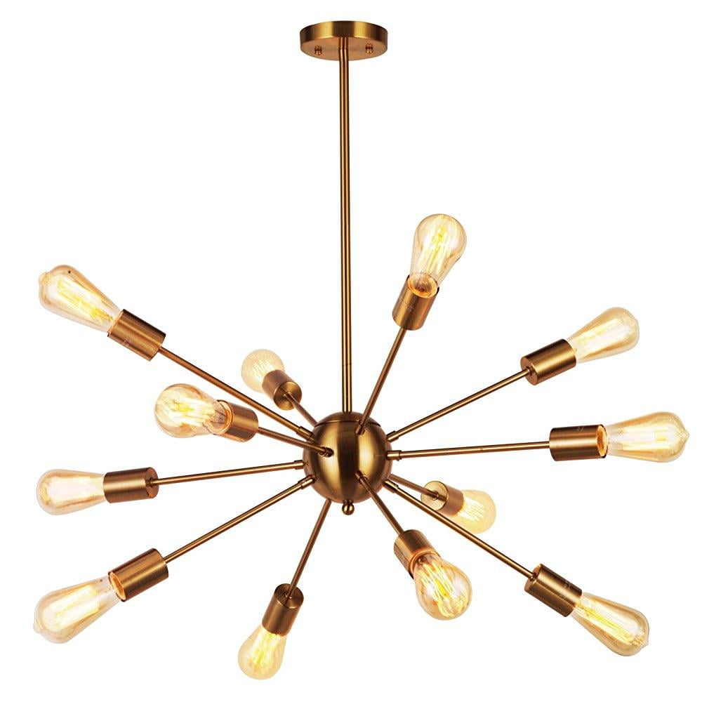 Modern Pendant Lighting 12 Lights Brushed Brass Starburst Sputnik Chandelier Retro Ceiling Light Fixture By Tudolight