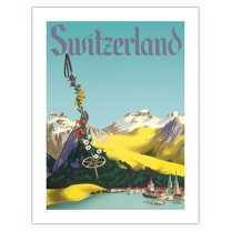 Switzerland - Lake Lucerne Swiss Alps - Vintage Travel Poster c.1952 - Bamboo Fine Art 290gsm Paper (Unframed) 17x22in