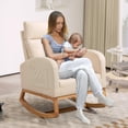 thumbnail image 6 of Ataucjin Upholstered Rocking Chair Nursery Glider Chair Comfy High Backrest Armchair Modern Rocking Accent Chair With Rubber Wood Legs Side Pockets For Living Bedroom, 6 of 7