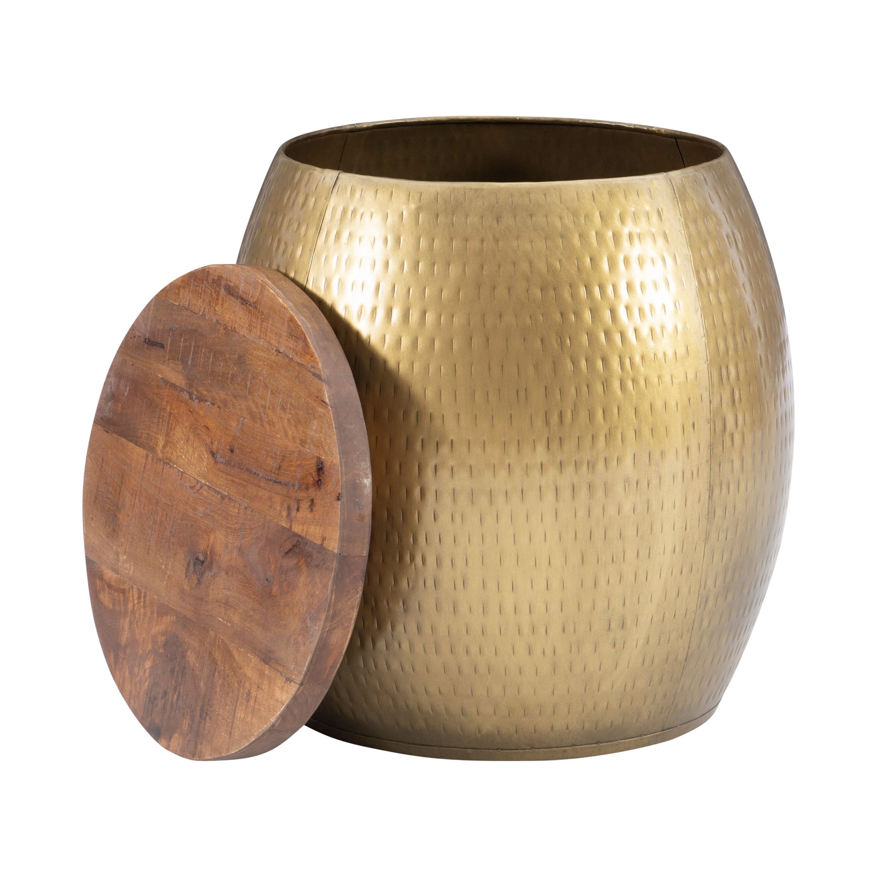 Powell Wesmar Metal Indoor Gold Drum Accent Table with Storage, 20.5" Tall, Brass