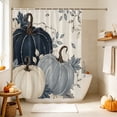 thumbnail image 4 of Fall Pumpkin Navy Blue Shower Curtain, Waterproof Shower Curtains for Bathroom, Rustic Botanical Autumn Thanksgiving Washable Fabric Bathtub Curtain Set Bath Decor with 12 Hooks 48"x72", 4 of 8