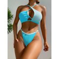 thumbnail image 3 of Bikini de cintura alta para mujer, bañador Sexy con Push-Up, ropa de baño recortada con aros, color negro, blanco y rosa, traje de baño de cintura alta, 3 of 5