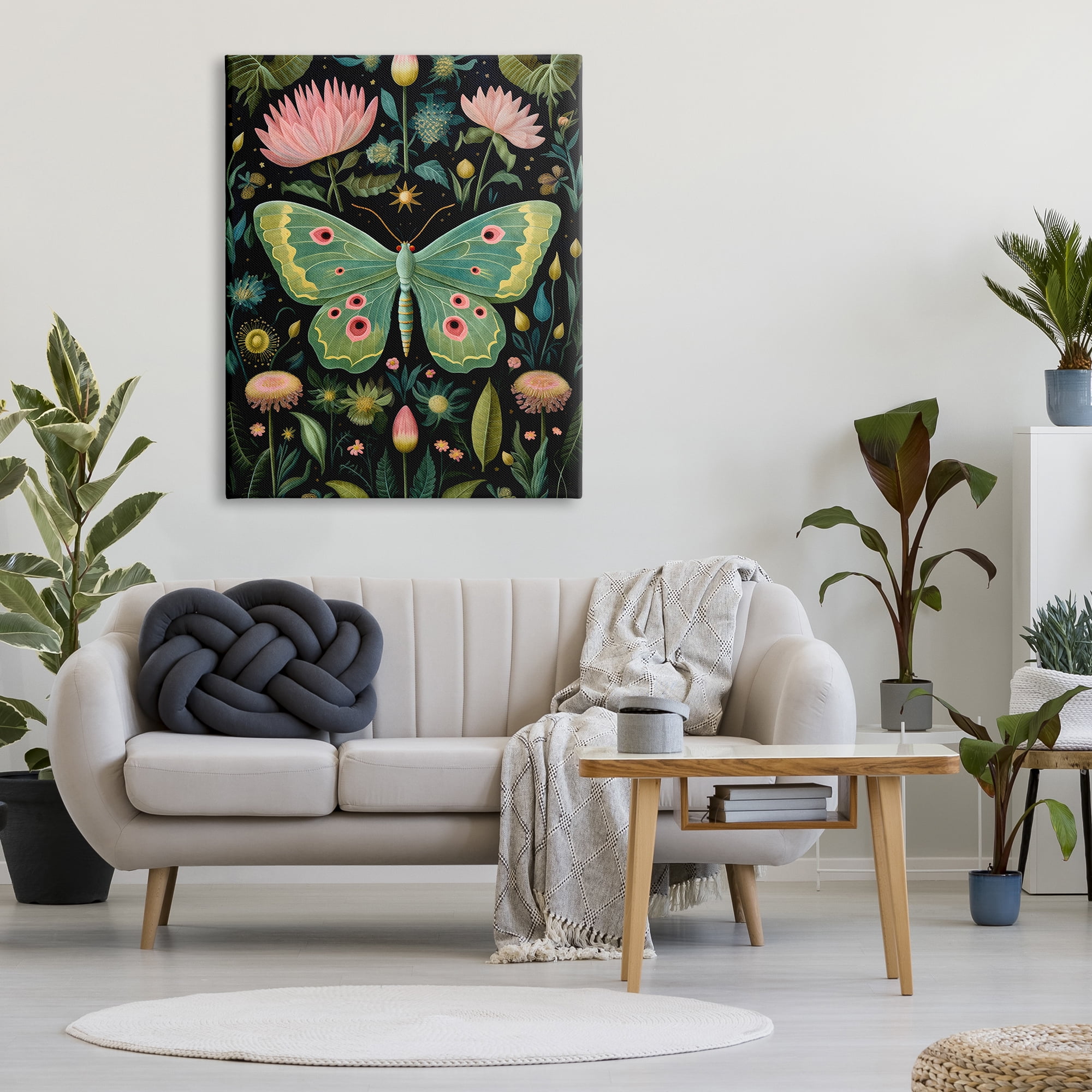 Stupell Industries Moth with Nature Botanicals Animals & Insects Painting Gallery Wrapped Canvas Art Print Wall Art, 36 x 48