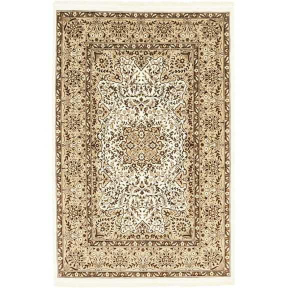 Cream Floral Kirman 4X6 Oriental Rug