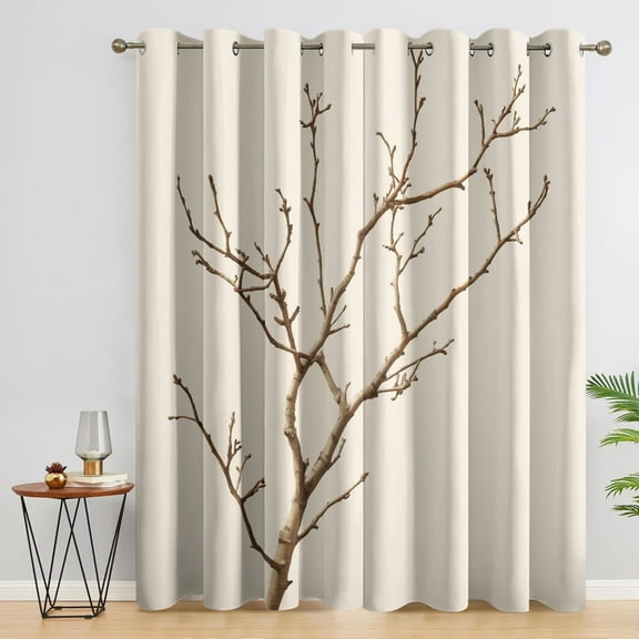 Tree Branch Curtains For Living Room, Neutral Blackout Curtains For Bedroom - Farmhouse Simple Decor Window Curtains, Grommet Drapes 42"W x 63"L (Pack of 2)