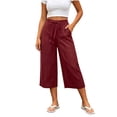 thumbnail image 3 of SwiftWear Women's Cotton Drawstring Capri Pants High Waisted Wide Leg Loose Fit Casual Summer Trousers with Side Pockets Elastic Back Waist for Beach Daily​, 3 of 8