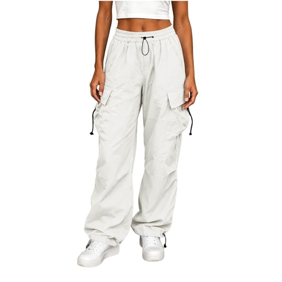 Womens Baggy Parachute High Waist Cargo Pants Multi Pocket, Elastic Waist, Adjustable Hem, Lightweight, Hiking Trousers, for Streetwear Travel Running,Outdoor