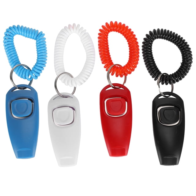 4 piezas 2 en 1 de clicker y silbato de recuperación para entrenamiento de mascotas, suministros para perros