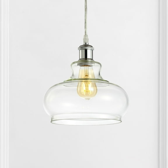 JONATHAN Y Hampton 9.38" Adjustable Iron/Glass Pharmacy LED Pendant, Chrome