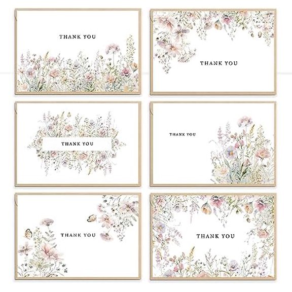 Floral Thank You Cards with Envelopes,48Pack - 4x6 Inches Thank You Notes with envelope and stickers,baby shower thank you cards,Thank you cards for baby shower,wedding,Birthday$$Office