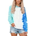 thumbnail image 2 of VSSSJ Women's Tie-Dyed Printed Pullover Hoodies Sweatshirts Lightweight Crewneck Long Sleeve Drawstring Casual Loose Hooded Sweatshirt Blue XL, 2 of 9