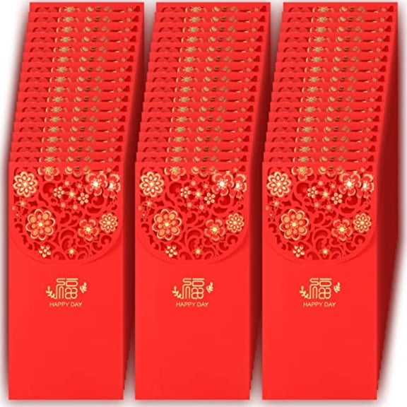 50pcs Chinese New Year Red Envelopes | Hong Bao 2025 Chinese Red Packets Lucky Money Envelopes for Party Wedding and Spring Festival 7 x 3 in | Self-seal Closure