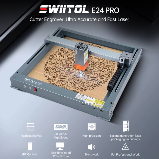 Grabador láser Swiitol E24 Pro de 24 W Estructura integrada Tecnología de acoplamiento de puntos comprimidos Grabado de alta velocidad Área de trabajo de 365 x 305 mm Caden