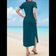 thumbnail image 4 of Vestido Holgado de Verano para Mujer, Cuello Redondo, Informal, con Abertura, Antiarrugas y Bolsillos. Verde L, 4 of 5