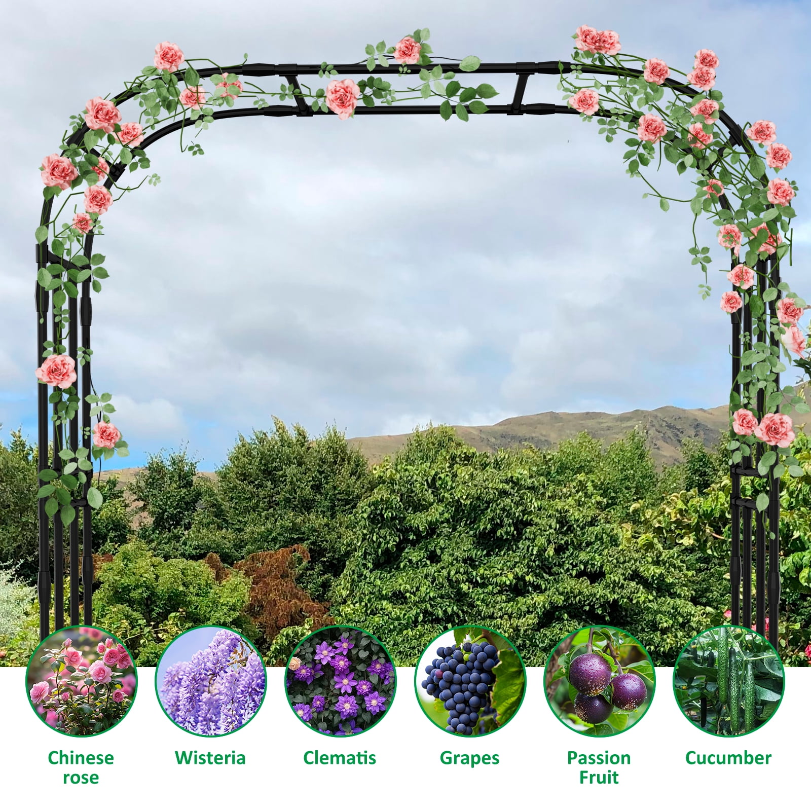 MOPHOTO Garden Arch Trellis for Climbing Plants,87"H Large Garden Trellis OutdoorMetal Plant Support Trellis Archway Arbor Tunnel Trellis for Vegetables Plant Cucumber Trellis Decoration