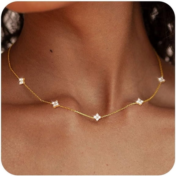 Dainty Silver Gold Necklaces for Women Trendy Non Tarnish Gold Plated Cubic Zirconia Necklace Layered Cute Butterfly Heart Station Choker Necklace Stack for Wedding Prom Brides Jewelry