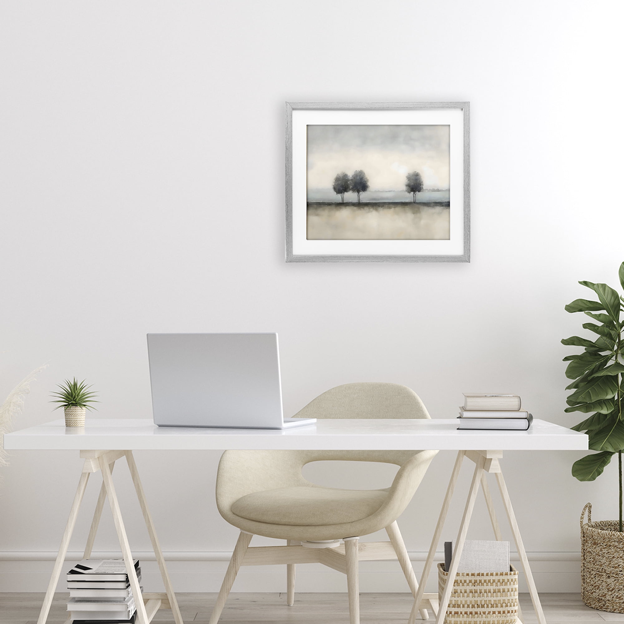 Stupell Industries Muted Trees Horizon Gray Framed Print Under Glass, design by Riley B