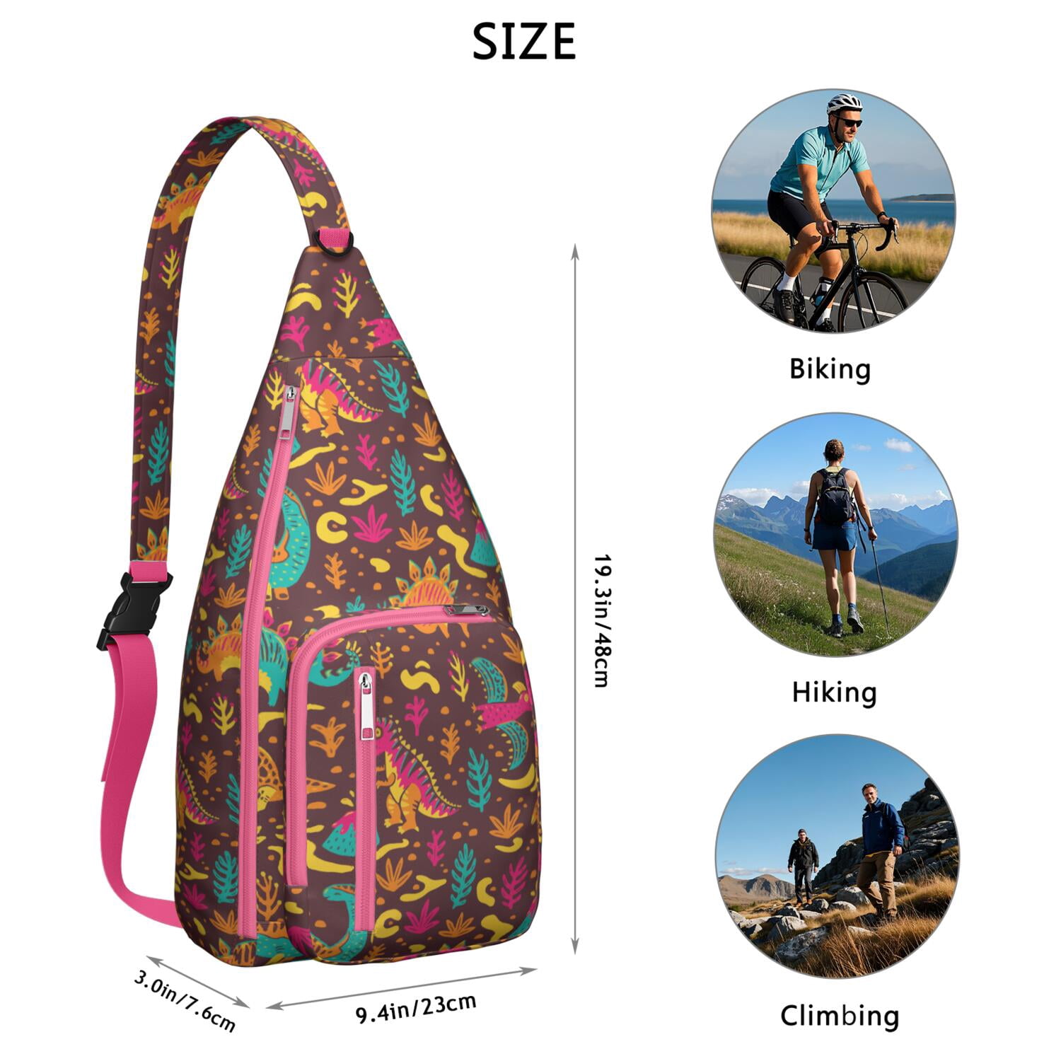 Retro Dinosaur Print Sling Backpack – Lightweight Crossbody Bag for Hiking, Travel & Daily Adventures