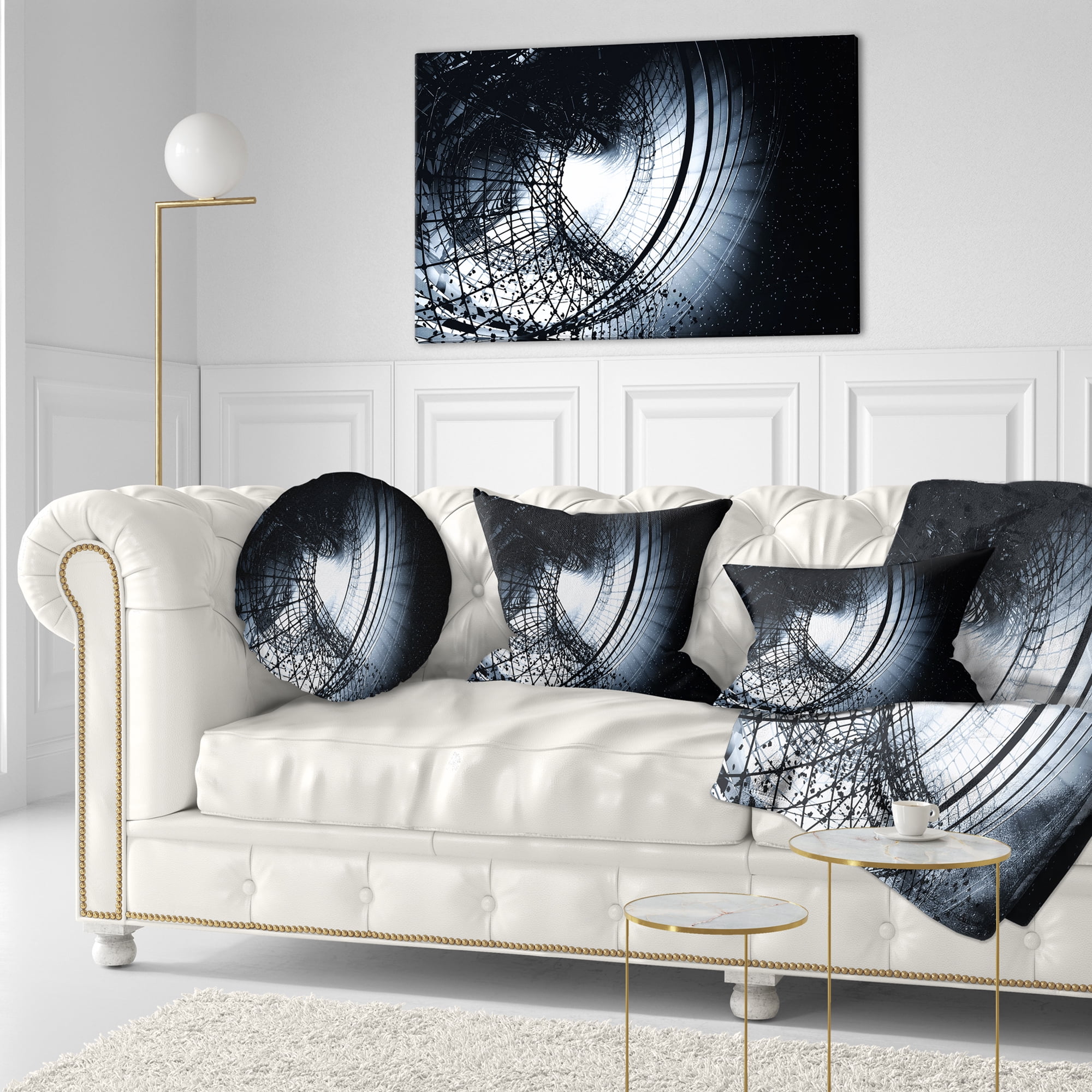 Designart 3D Abstract Art Black Spiral - Abstract Throw Pillow - 12x20