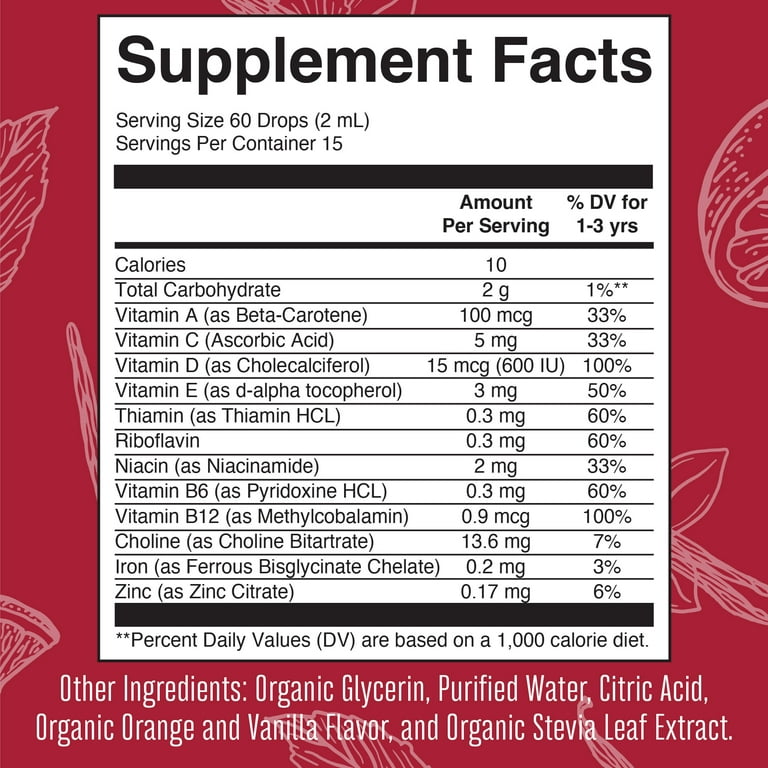 MaryRuth Organics Cocomelon Multivitamin with Iron, Organic Immune Support, Orange Vanilla, 1 fl oz