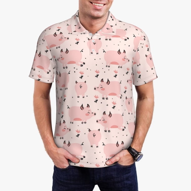 Balery Pig Camisa Polo de Hombre con Estampado, de Manga Corta y Tejido Medio, Camisa Tipo Golf Polo-Large