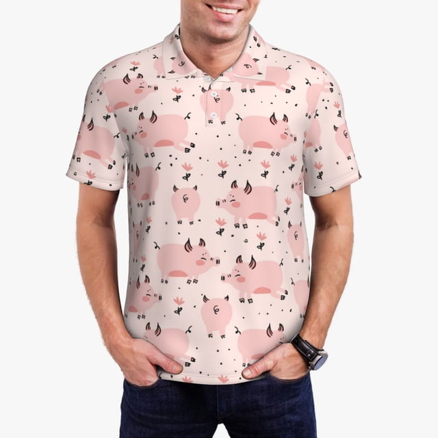 Fotbe Pig Camiseta Polo de Golf para Hombre con Estampado – Camisa Deportiva Transpirable con Cuello Abotonado-4X-Large