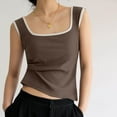 thumbnail image 2 of JGGSPWM Women's Summer Square Neck Tank Top Rib Knit Sleeveless Fitted Going Out Crop Tees Brown S, 2 of 7