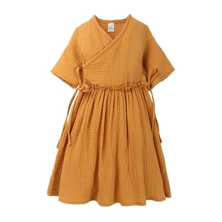 

QWERTYU Infant Baby Toddler Child Children Kids Summer Dress Short Sleeve Dresses Ruched Sundress for Girls 9M-4Y 80