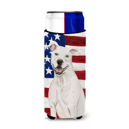 

White Staffie Bull Terrier Patriotic Michelob Ultra Hugger for Slim Cans