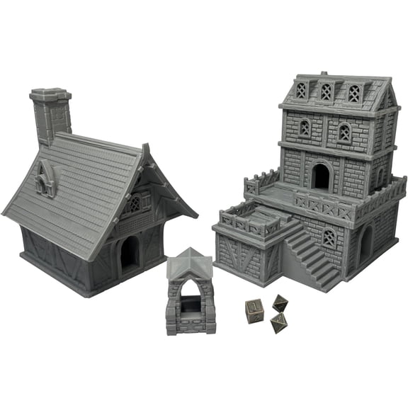 HAUTICO Medieval Tabletop Terrain Set for 28mm Miniatures – Paintable Wargame & Diorama Building Kit