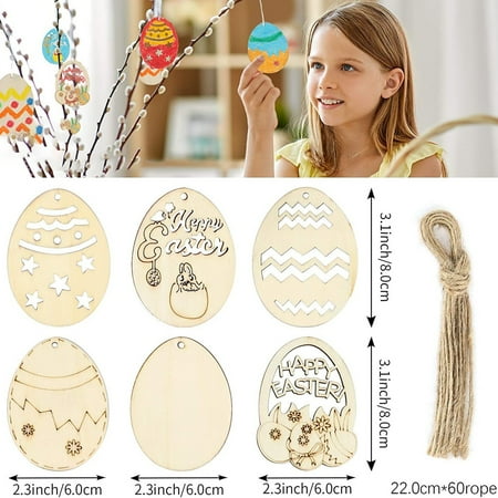 

1 Set Easter Hanging Pendant Convenient Fine Workmanship Wood Bunny Egg Chicken DIY Ornament for Festival Silver Wood