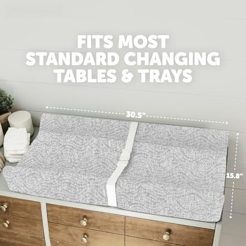 Serenity Soft Changing Pad + Washable Cover, Non-Slip - Fits Standard Changing Tables & Dressers (Wave Pattern, Gray)