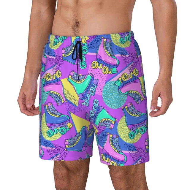 Balery Disco Roller Skates Bañador para hombre, shorts de playa de secado rápido con entrepierna y forro de compresión-3X-Large