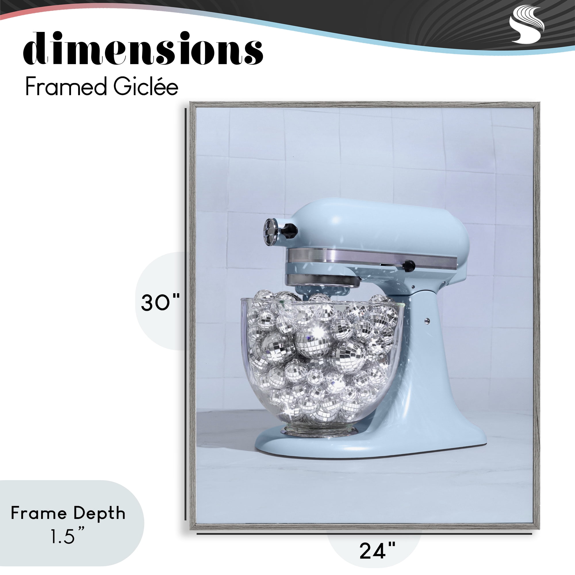 Stupell Industries Disco Kitchen Mixer over Blue Gray Framed Giclee Art, design by LISH Creative