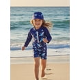 thumbnail image 4 of BemeyourBBs Toddler Baby Boy Girl One Piece Swimsuit Kids Infant Bathing Suit Long Sleeve Rash Guard Half Zipper Shark Swimwear Sunhat Set UPF 50+, 4 of 9