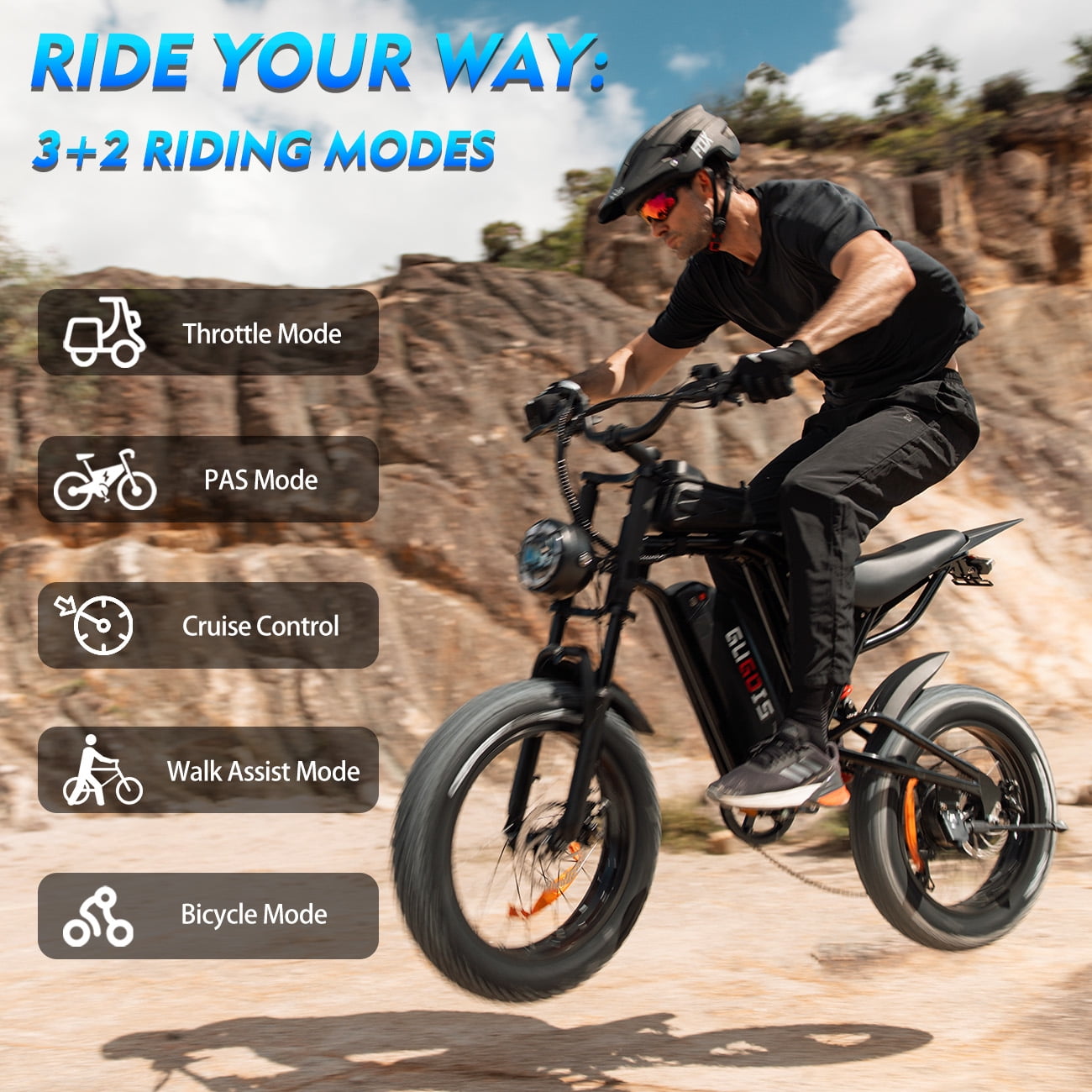 GugoIs 20" 4.0 Fat Tire Electric Bike for Adults, 1000W Peak Electric Dirt Bike, 48V 15.6Ah Battery E-Mountain Bicycle, Full Suspension, USB-A, off-road Ebike, UL2849