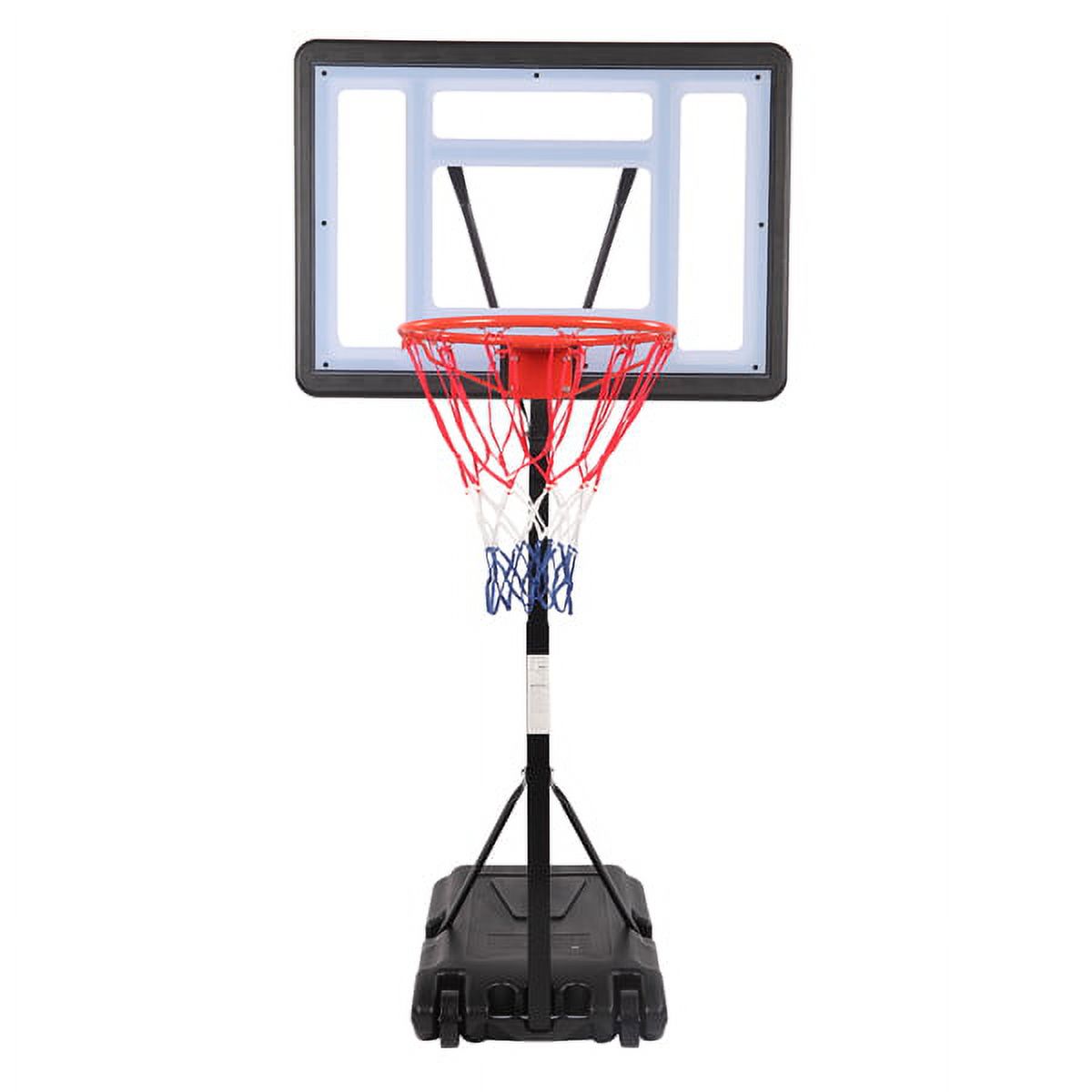 Portable mobile swimming pool PVC transparent backboard basketball stand (basket height adjustment 1.15m-1.35m), can accommodate up to 7 balls, solid base, good stability, easy to assemble