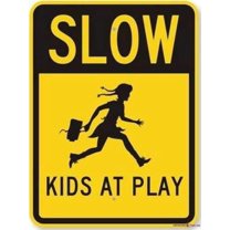 New Street Metal Tin Sign Road Slow Kids At Play (with Kid Running Symbol) Street sign Indoor and outdoor road decoration safety warning tin signs prompt aluminum signs 8 x 12 inches