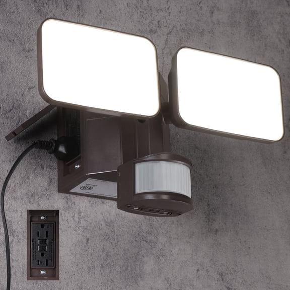 LEONLITE 28W Dusk to Dawn LED Security Flood Light, GFCI Outlets & Motion Sensor, Hardwired, Bronze