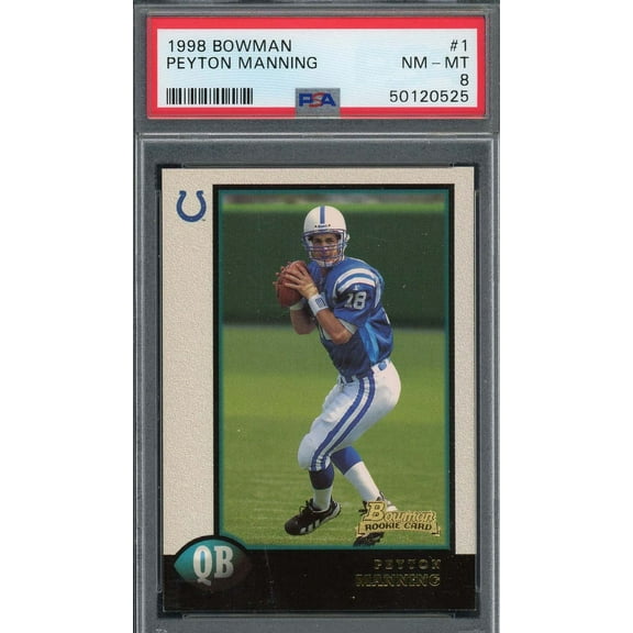 Peyton Manning 1998 Bowman Football Rookie Card #1 Graded PSA 8