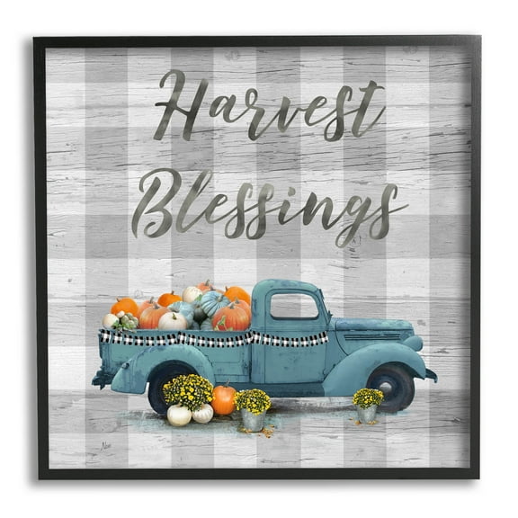 Stupell Industries Harvest Blessings Fall Pumpkin Truck Graphic Art Black Framed Art Print Wall Art, Design by Nan