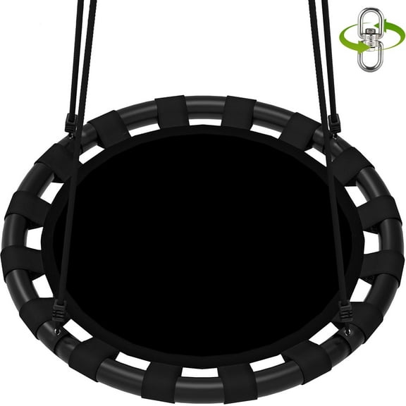 Saucer Swing, 48 Inch Larger Swing Sets for Backyard and Outdoor Playground, 900lbs Weight Capacity, with 360 Degree Swivel, Gifts for Family, Black