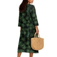 thumbnail image 2 of DISNIMO Maxi Dresses for Women Leaf Print Casual 3/4 Sleeve Dress Linen Style V Neck Shift Dress Fashion Loose Fit Midi Dresses, S, 2 of 6