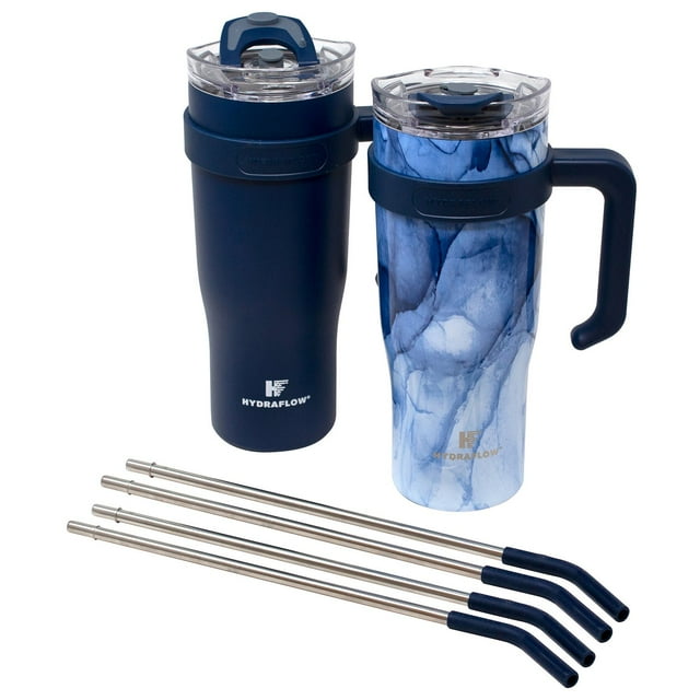 Hydraflow 40-Ounce Double Wall Stainless Steel Tumbler with Handle, 2 Pack, Choose Color